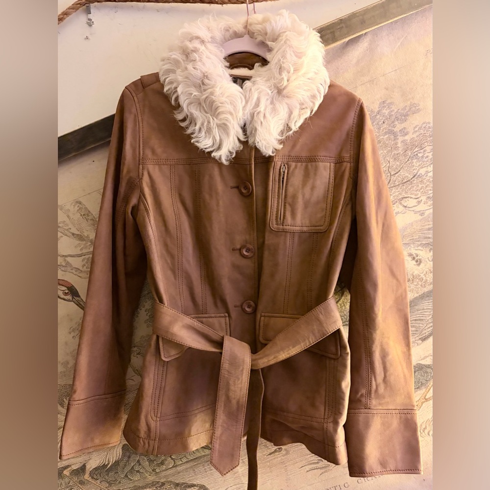 Ugg Lamb Leather Shearling Collar Jacket SZ Large Wear 2 Ways RARE